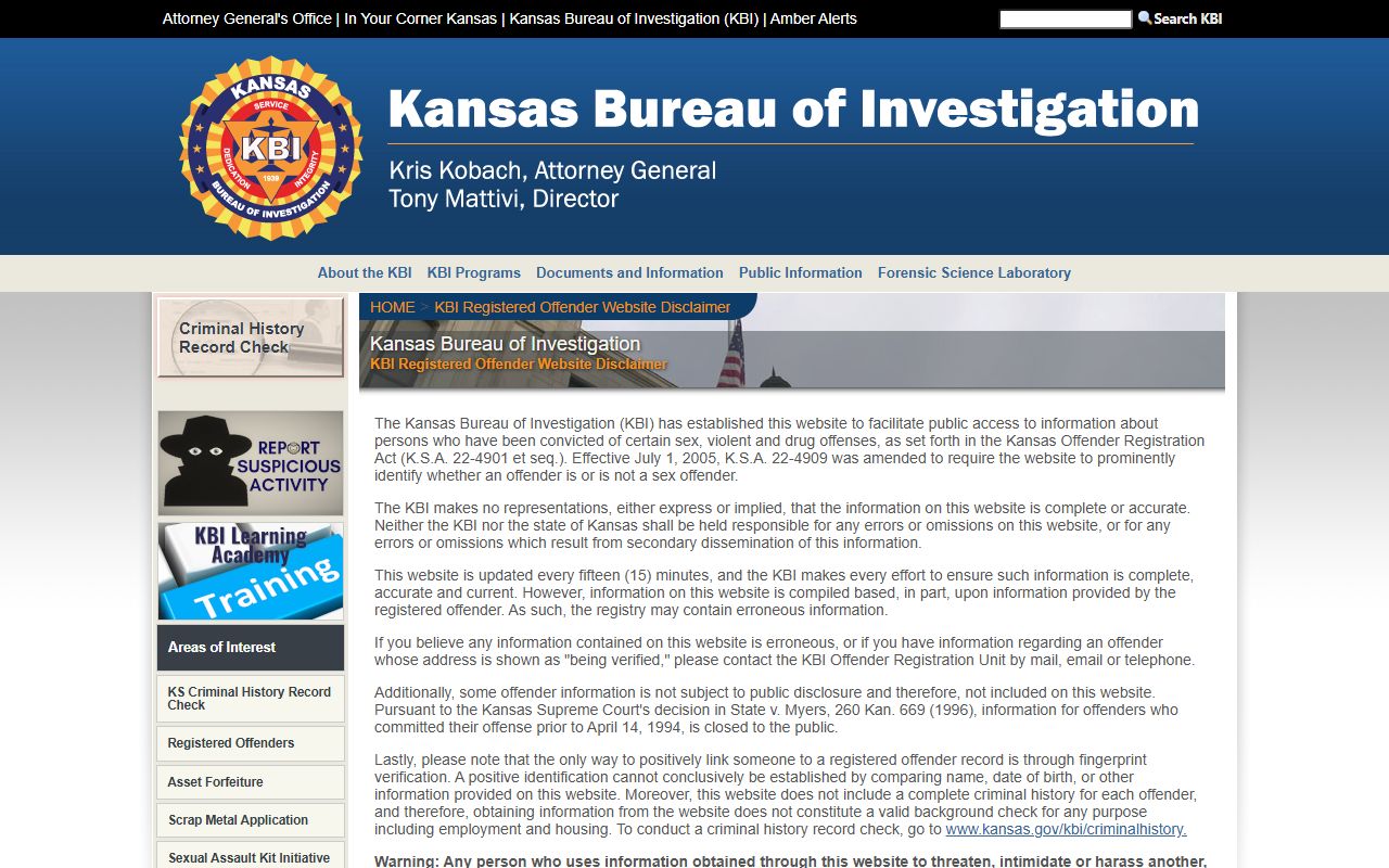 Scott County arrest records and charges KBI registered offender registry