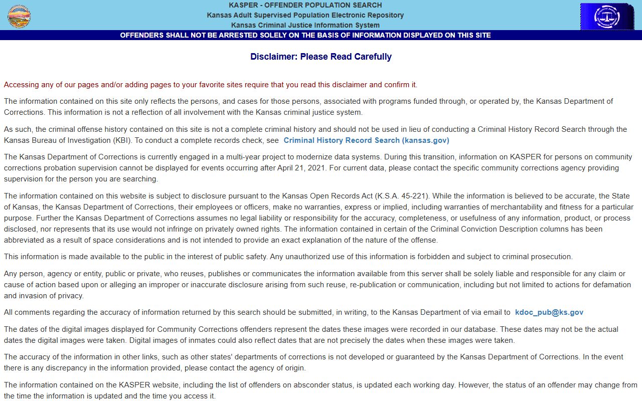 Scott County arrest records and charges KDOC KASPER search