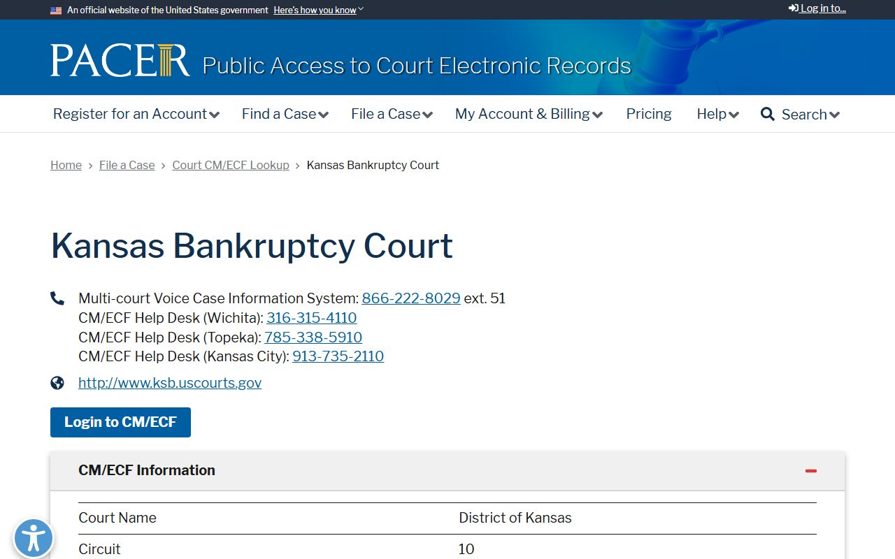 Scott County inmate records PACER Kansas bankruptcy court lookup