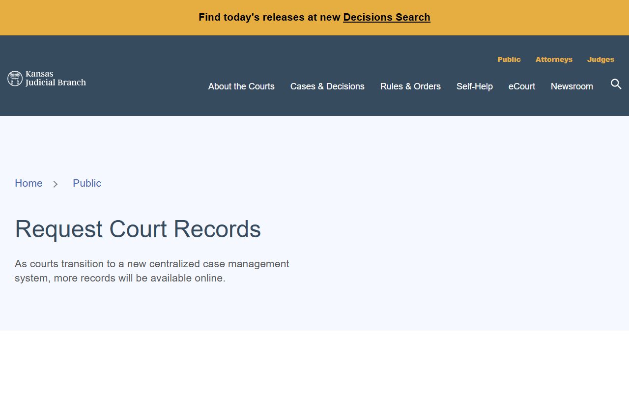 Kansas court records request guidance page