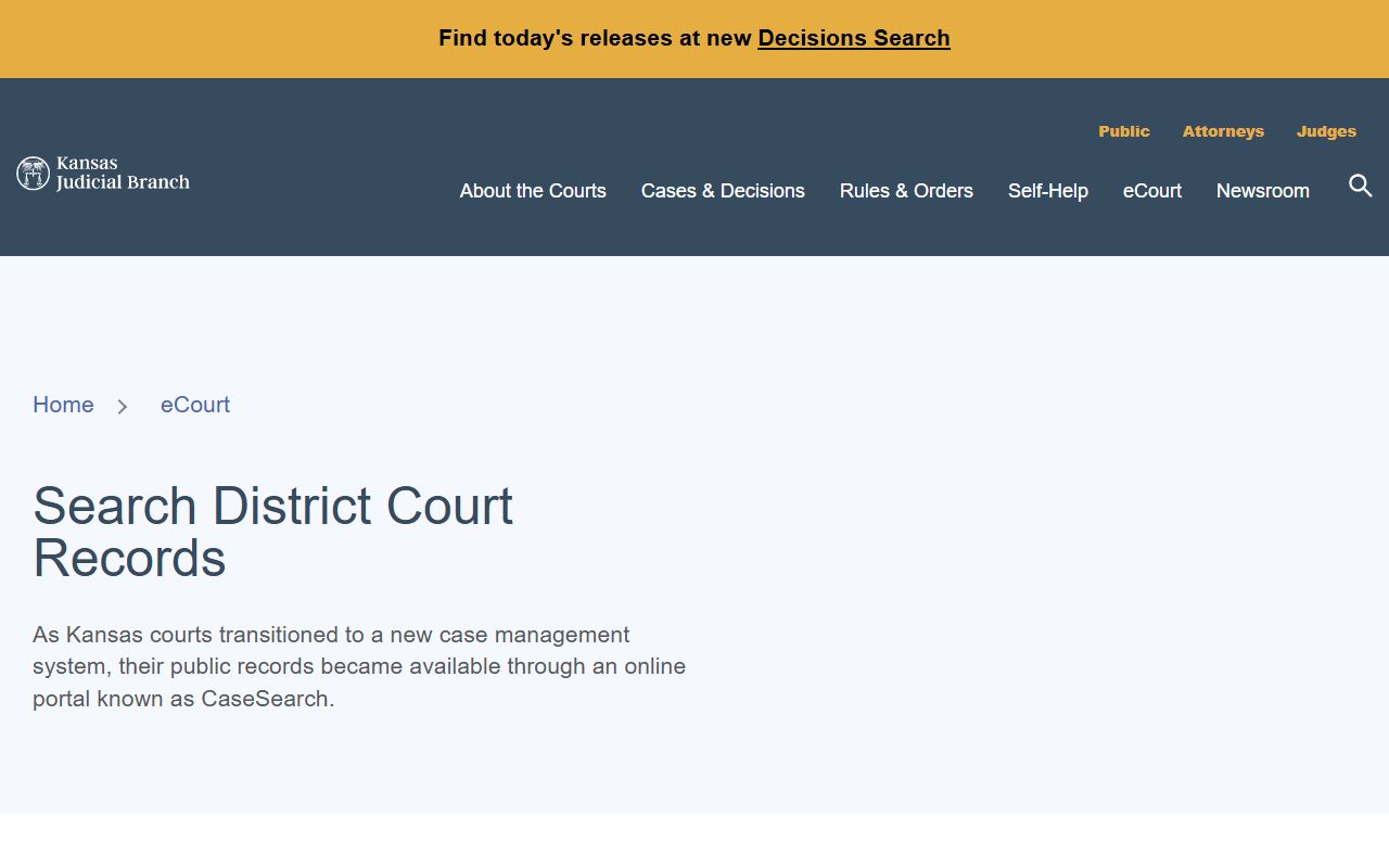 Kansas district court records access page