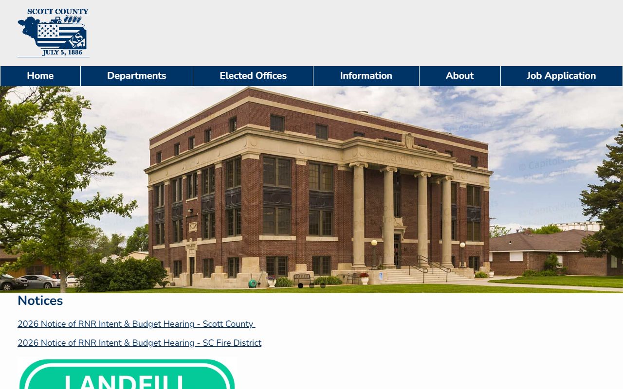 Official Scott County homepage showing county office navigation