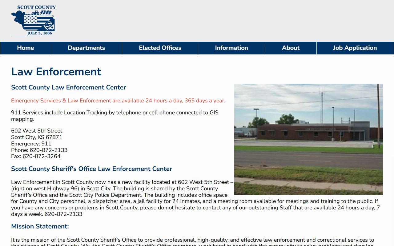 Scott County Law Enforcement Center page with sheriff and jail details