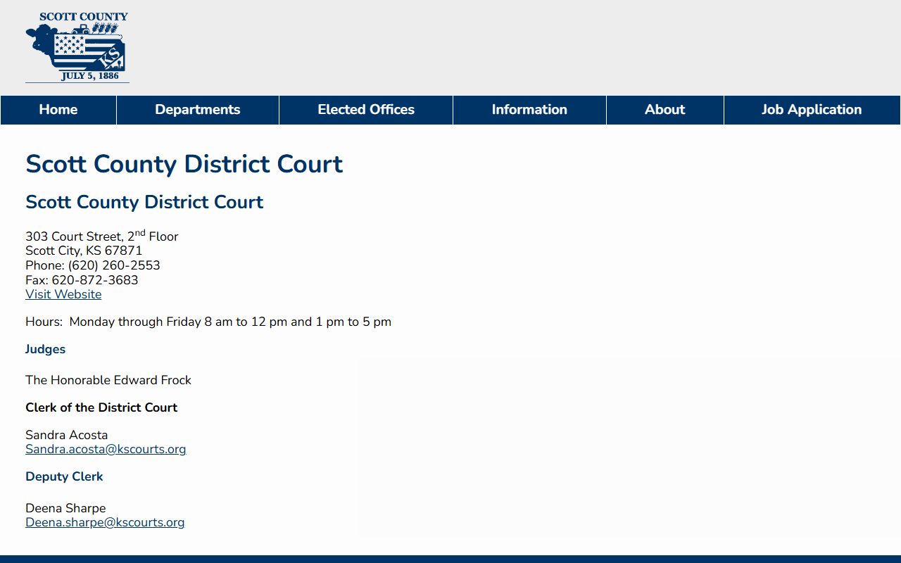 Scott County District Court page with court contact details